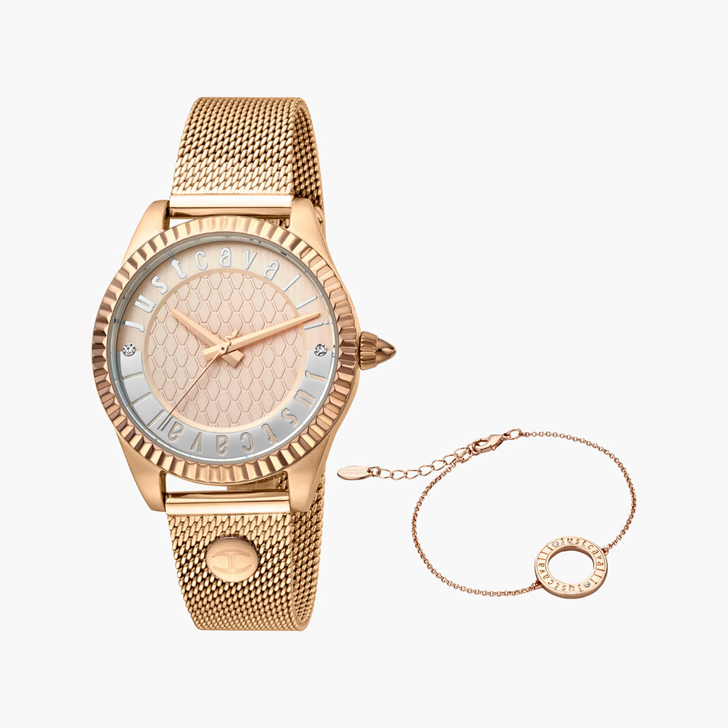 JUST CAVALLI Women's Watch with Rose Gold Stainless Steel Case and Rose Gold Stainless Steel Band