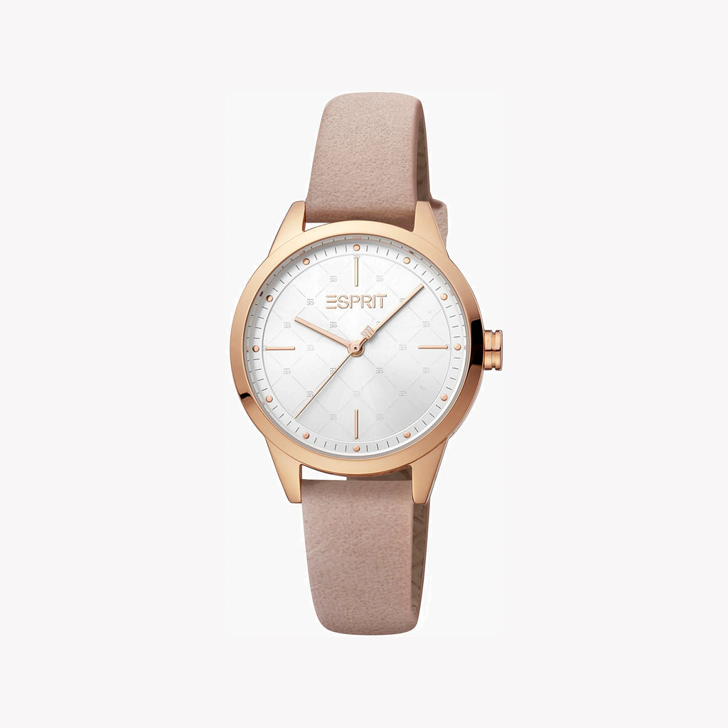 ESPRIT Women's Watch with Rose Gold Stainless Steel Case and Rose Faux Leather Band