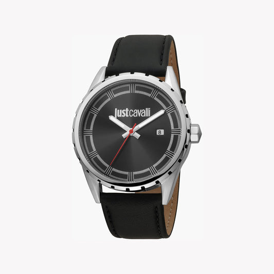 JUST CAVALLI JC1G082L0525 - ELEGANT BLACK DIAL MEN'S WATCH WITH LEATHER BAND & STAINLESS STEEL CASE