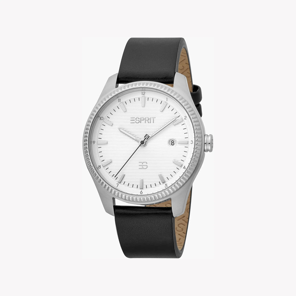 ESPRIT MEN'S ELEGANCE - STYLISH BLACK LEATHER & SILVER DIAL TIMEPIECE