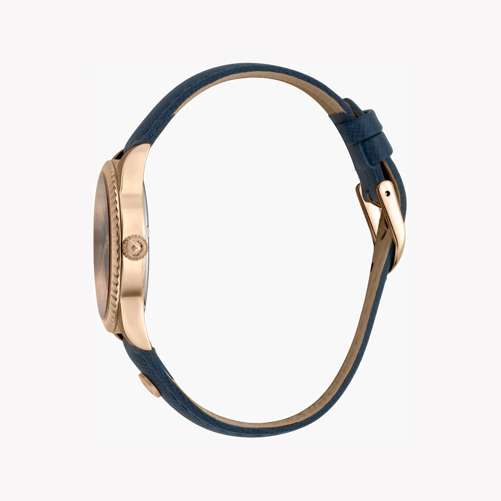 JUST CAVALLI Women's Watch with Rose Gold Stainless Steel Case and Blue Leather Band