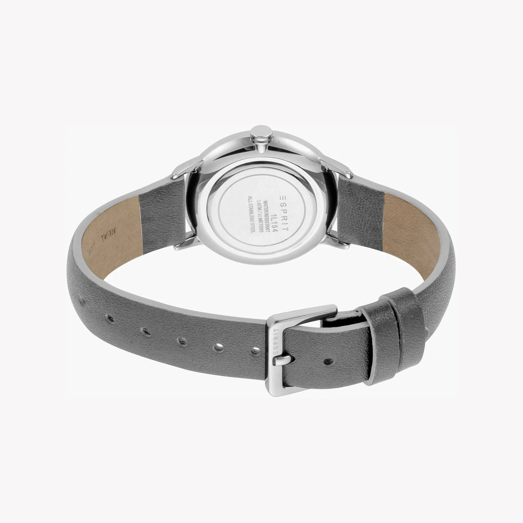 ESPRIT Women's Watch with Silver Stainless Steel Case and Gray Leather Band