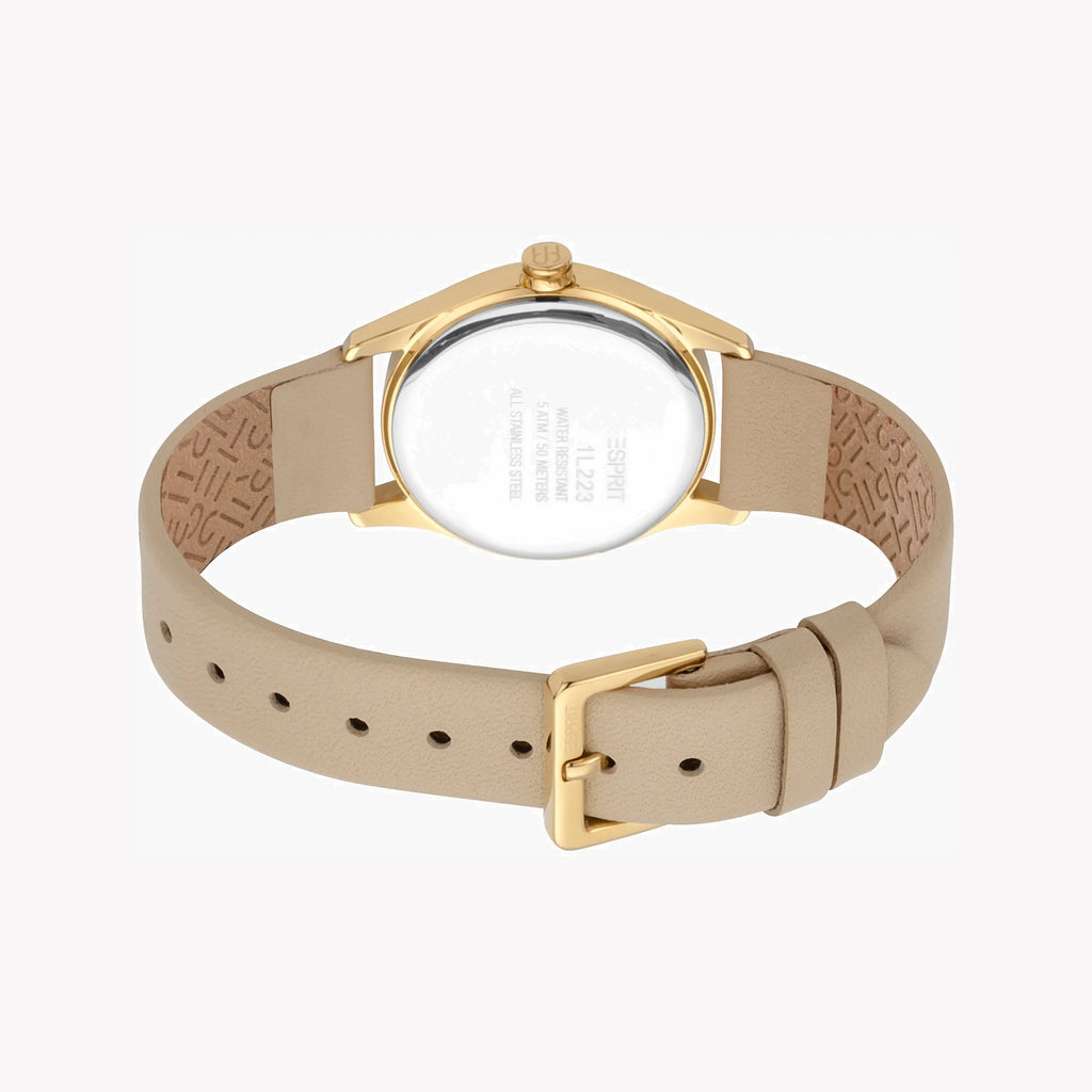 ESPRIT Women's Watch with Silver Stainless Steel Case and Beige Leather Band