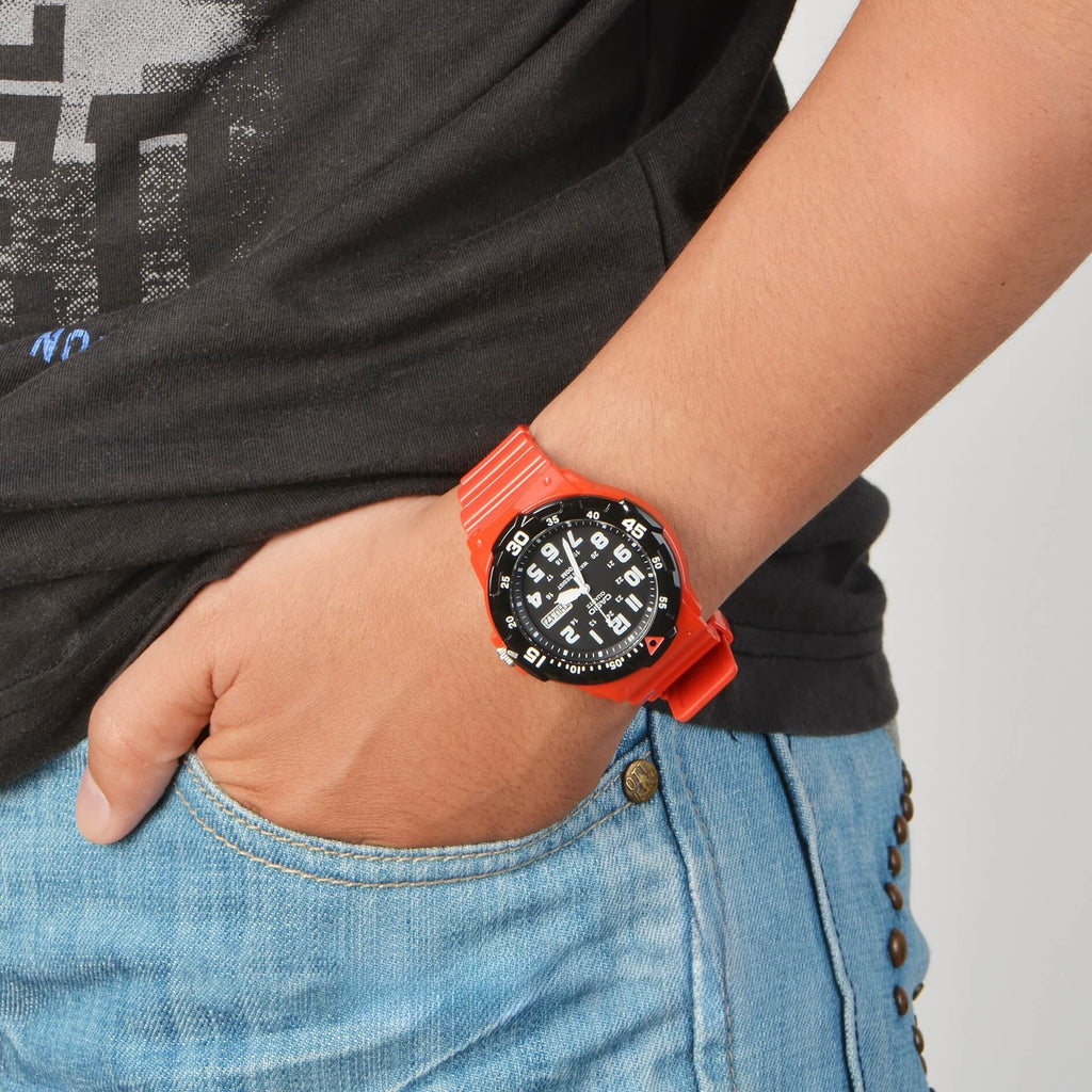 CASIO MRW-200HC-4BVDF ADVENTURE READY - BOLD RED SPORT MEN'S WATCH with Black Dial and Rotating Bezel
