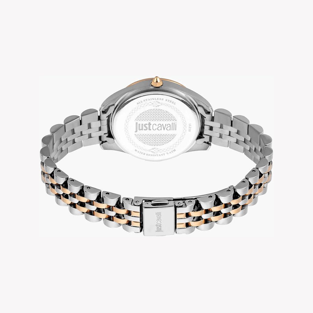 JUST CAVALLI Women's Watch with Silver & Rose Gold Stainless Steel Case and Silver & Rose Gold Stainless Steel Band