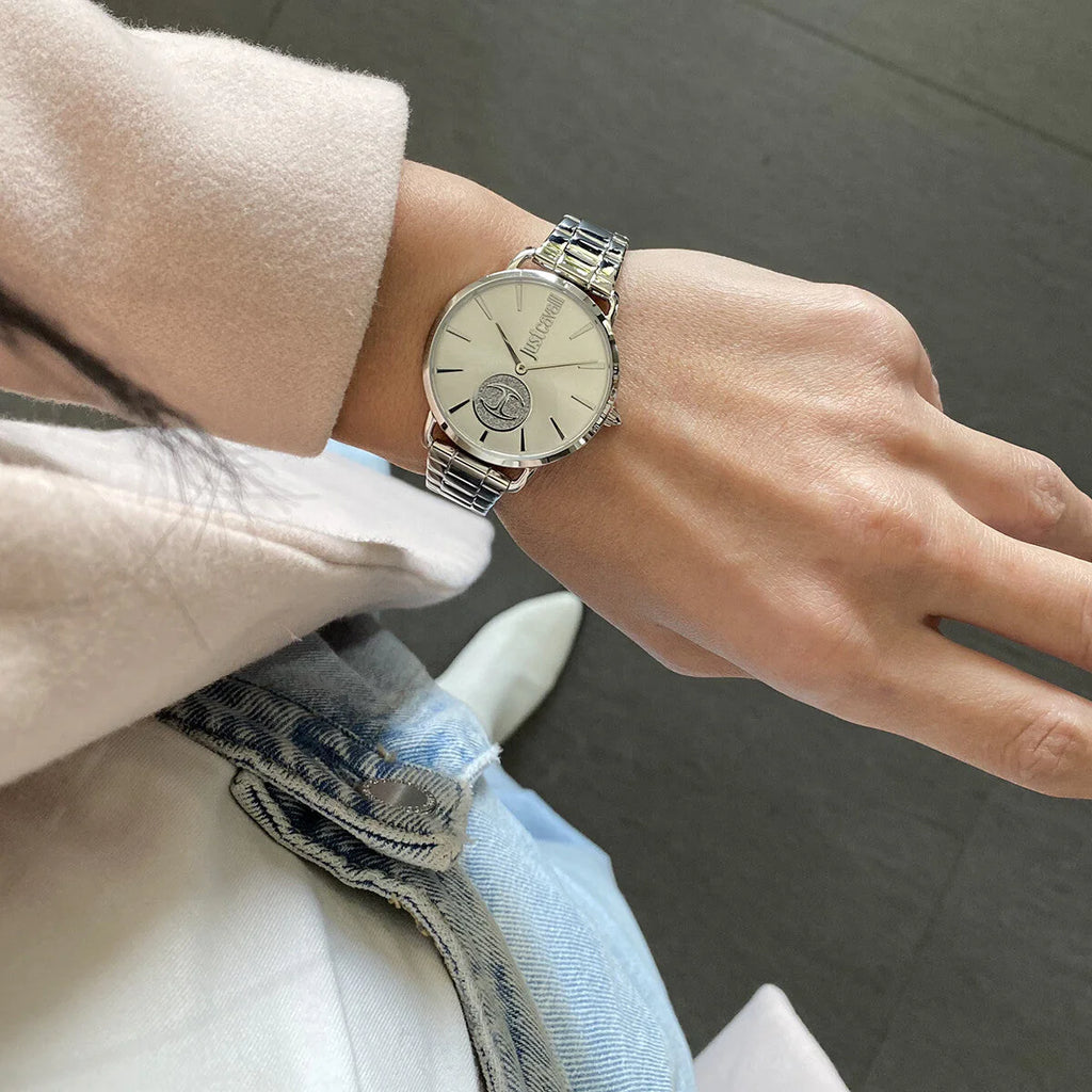 JUST CAVALLI Women's Watch with Silver Stainless Steel Case and Silver Stainless Steel Band