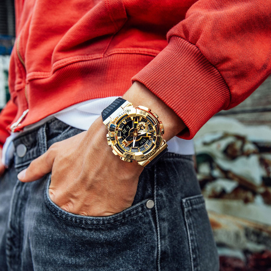 CASIO G-SHOCK GM-110G-1A9DR - BOLD GOLD ADVENTURER Men's Watch with Black Resin Band