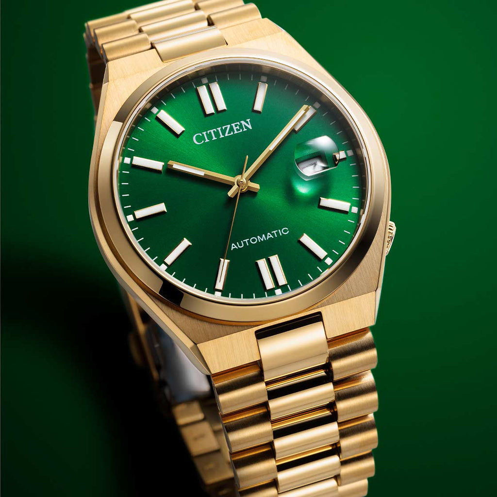 CITIZEN NJ0152-51X GOLD STUNNER - SOPHISTICATED AUTOMATIC MEN'S WATCH with GREEN DIAL & 5 ATM WATER RESISTANCE