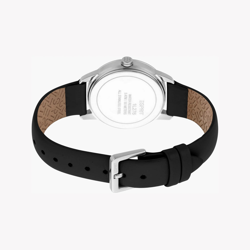 ESPRIT Women's Watch with Silver Stainless Steel Case and Black Leather Band