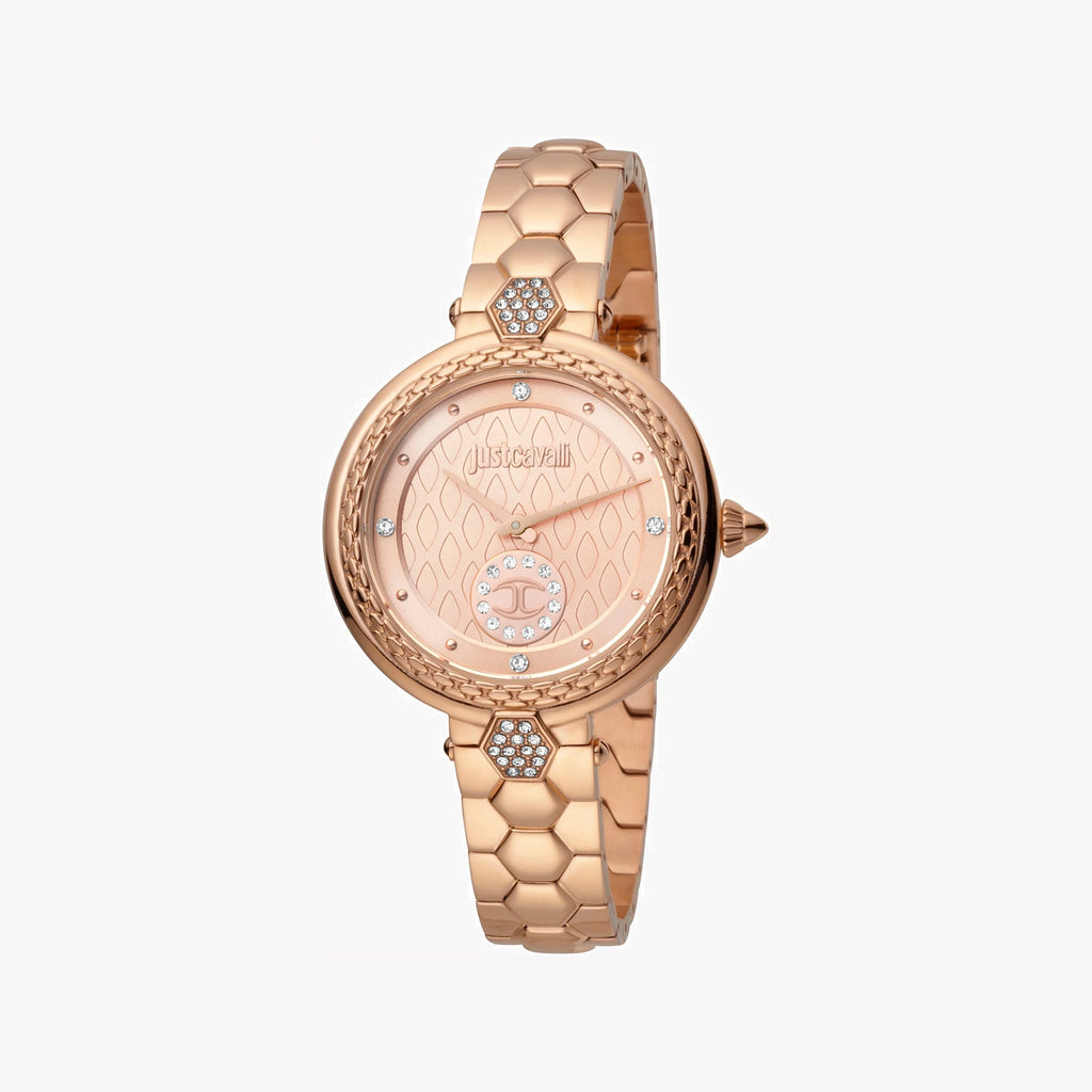 JUST CAVALLI Women's Watch with Rose Gold Stainless Steel Case and Rose Gold Stainless Steel Band