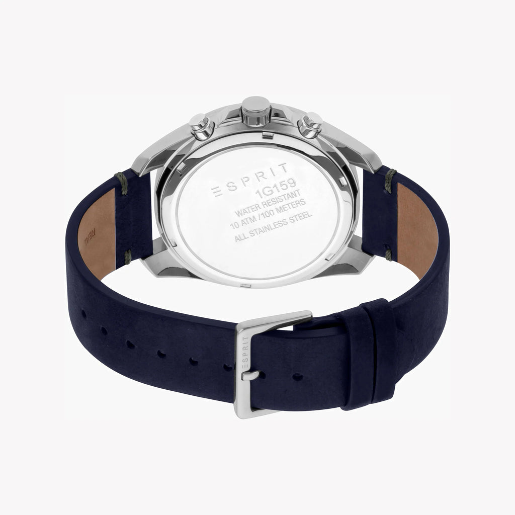 ESPRIT MEN'S TIMELESS STYLISH BLUE LEATHER & SILVER DIAL WATCH - DURABLE ELEGANCE