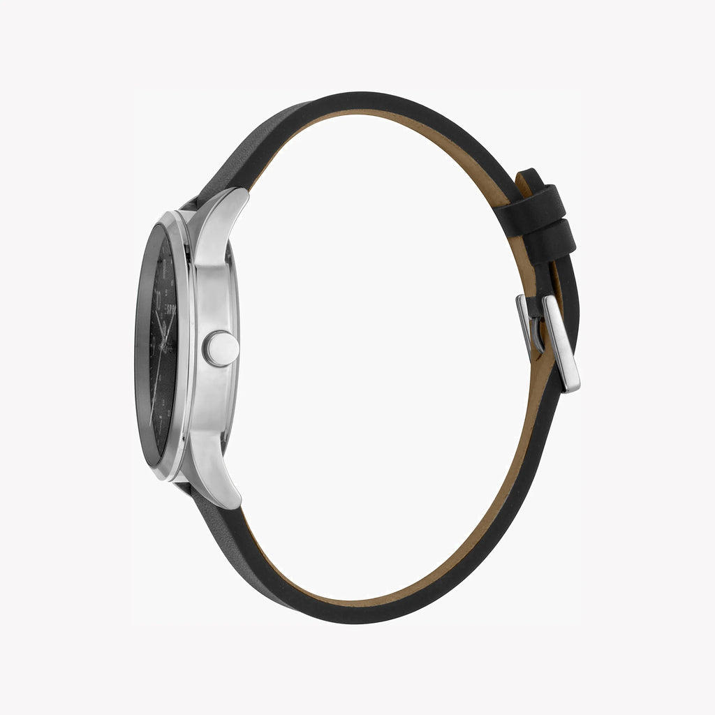 ESPRIT MENS BLACK LEATHER & DIAL STAINLESS STEEL TIMEPIECE - ELEGANT DURABILITY