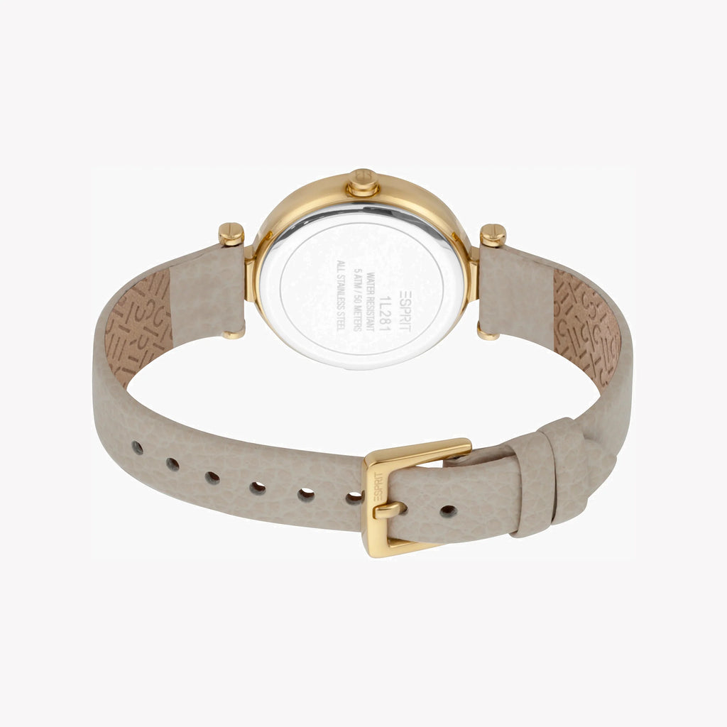 ESPRIT Women's Watch with Silver Stainless Steel Case and Beige Leather Band