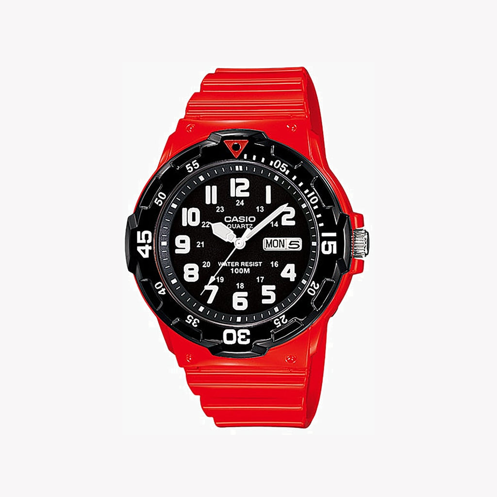 CASIO MRW-200HC-4BVDF ADVENTURE READY - BOLD RED SPORT MEN'S WATCH with Black Dial and Rotating Bezel