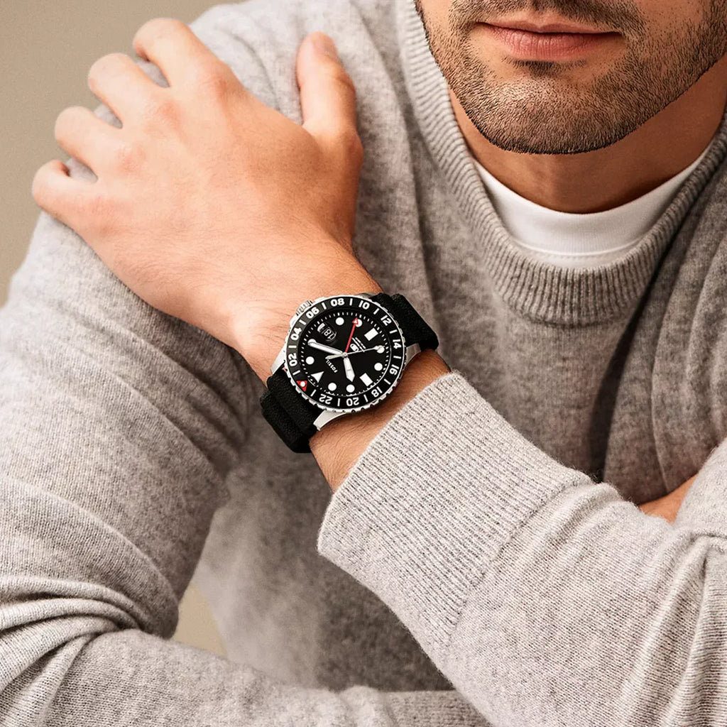 Fossil Blue GMT Black Silicone Watch FS6036