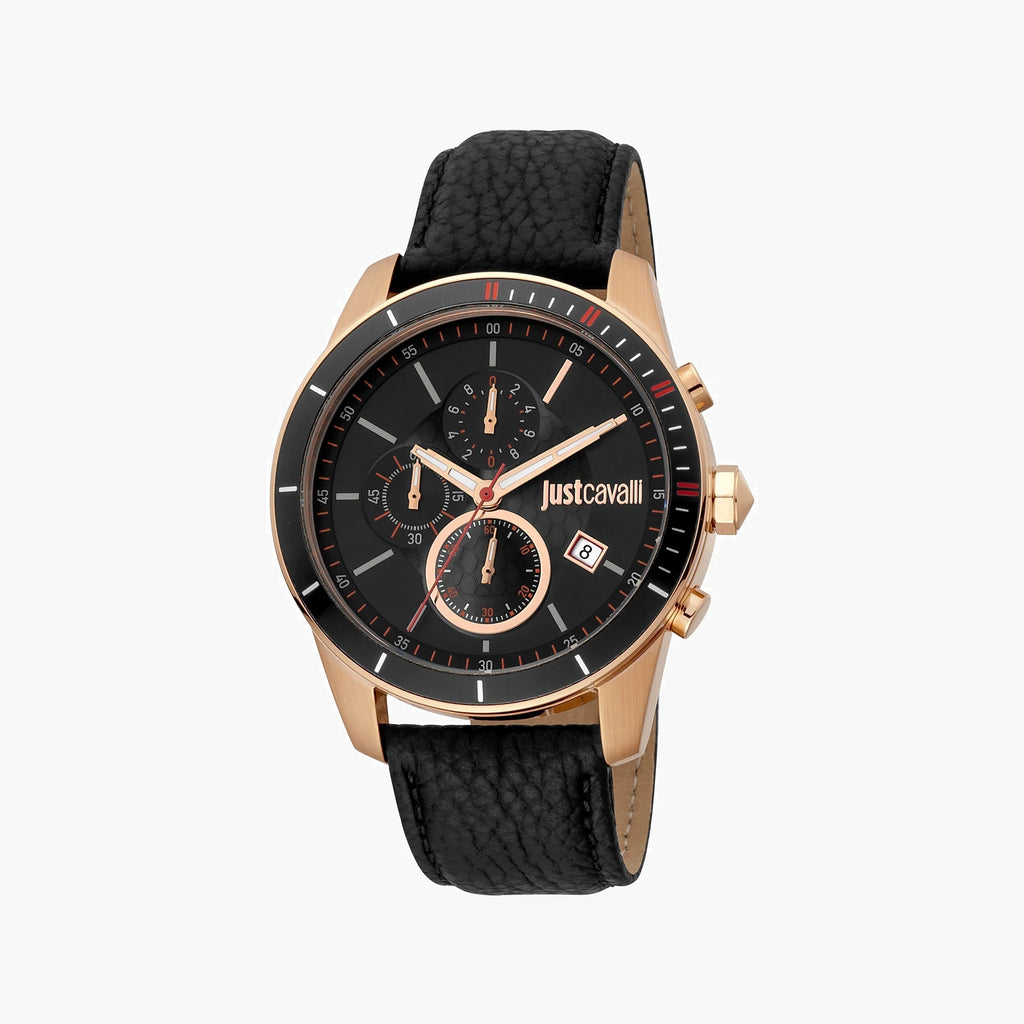 JUST CAVALLI JC1G166L0025 MEN'S ELEGANT BLACK DIAL ROSE GOLD STAINLESS STEEL WATCH