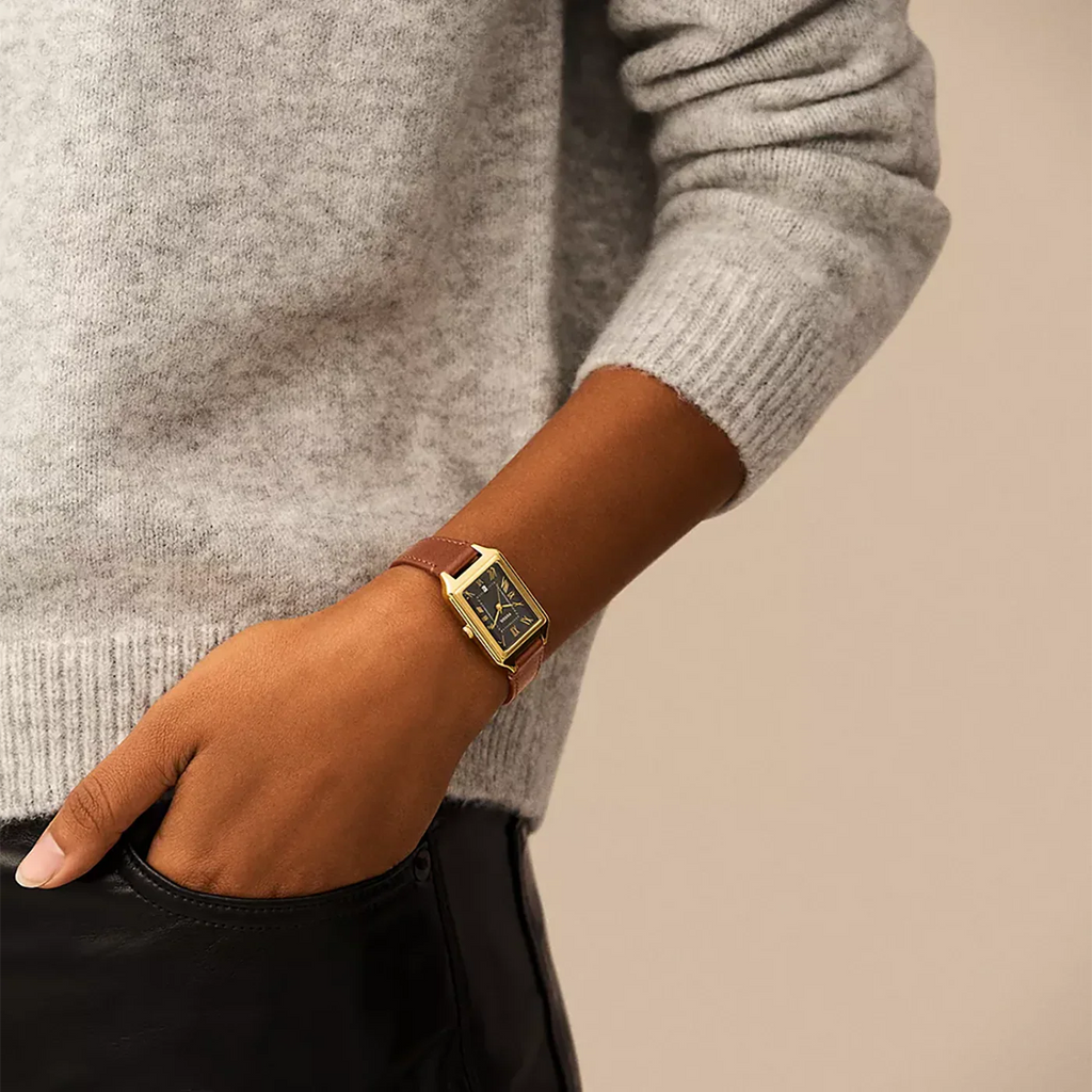 Raquel Three-Hand Date Medium Brown Leather Watch ES5303