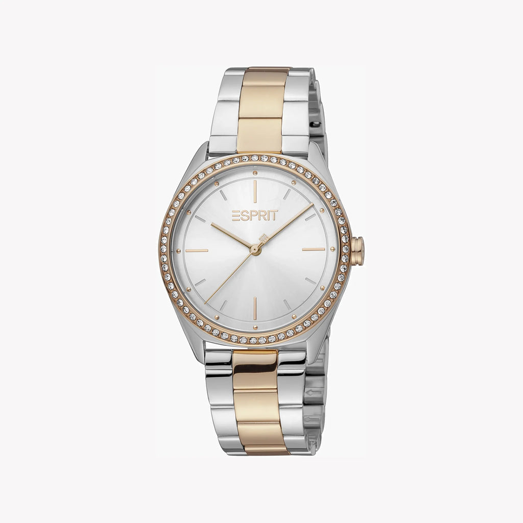 ESPRIT Women's Watch with Silver Stainless Steel Case and Silver & Rose Gold Stainless Steel Band