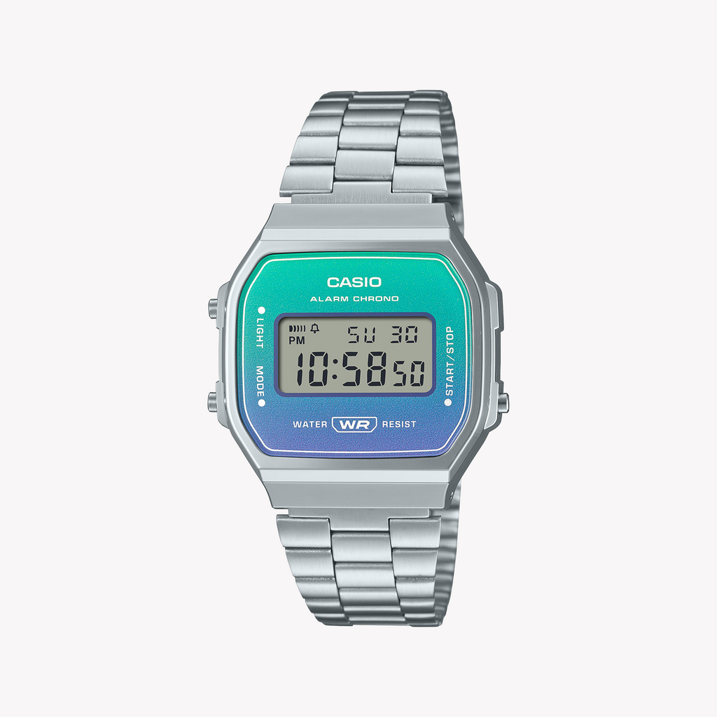 CASIO A168WER-2ADF SPORTY ELEGANCE - UNISEX STAINLESS STEEL DIGITAL WATCH with Striking Silver Design