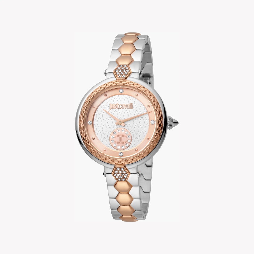 JUST CAVALLI Women's Watch with Silver Stainless Steel Case and Silver & Rose Gold Stainless Steel Band