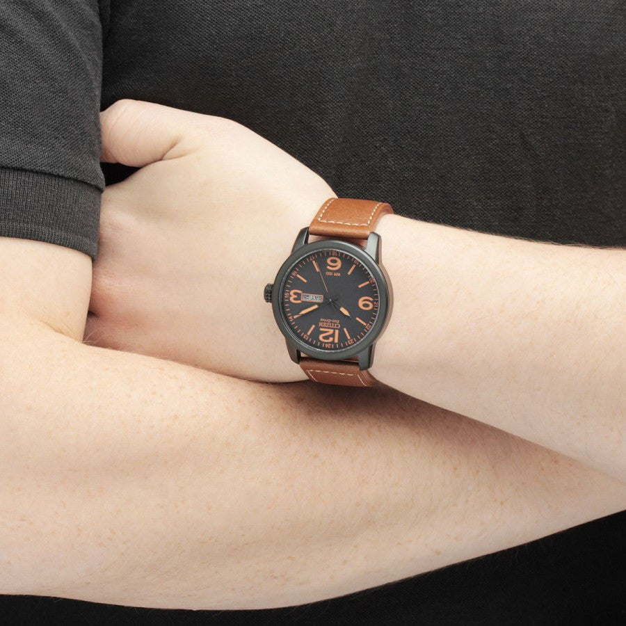 CITIZEN BM8475-26E BOLD PERFORMANCE - ELEGANT MEN'S ECO-DRIVE WATCH with Leather Band and Dark Gray Dial