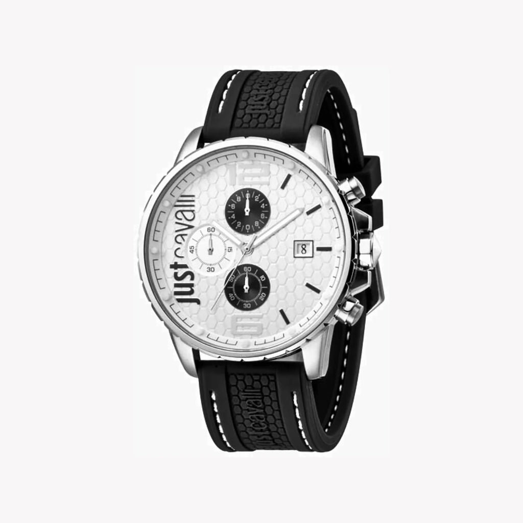 JUST CAVALLI JC1G063P0015 MEN'S TIMELESS ELEGANCE - SILVER DIAL & BLACK SILICONE BAND