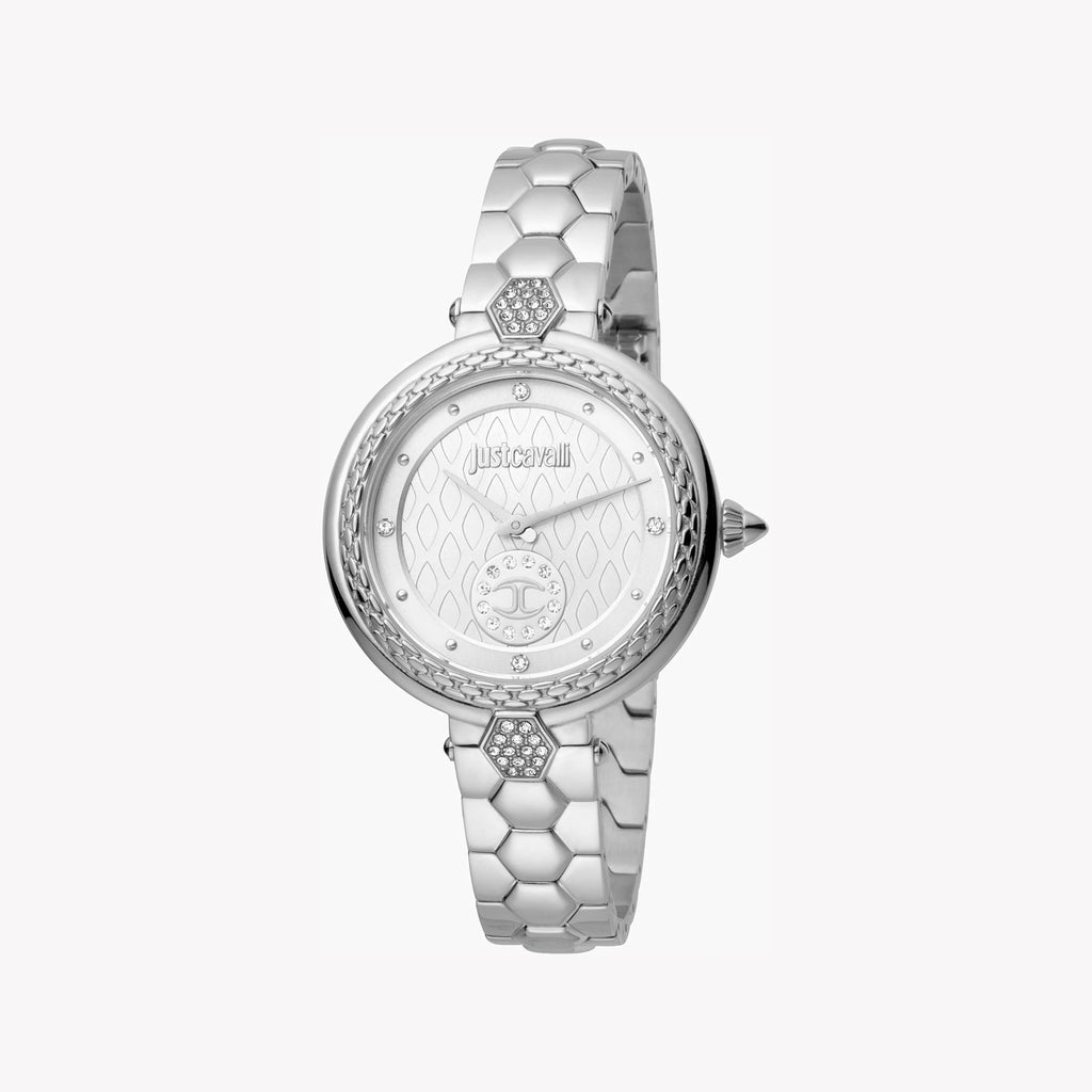 JUST CAVALLI Women's Watch with Silver Stainless Steel Case and Silver Stainless Steel Band