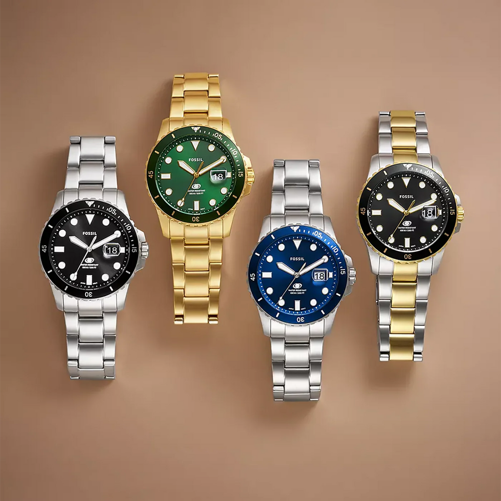 Fossil Blue Dive Three-Hand Date Gold-Tone Stainless Steel Watch FS6030