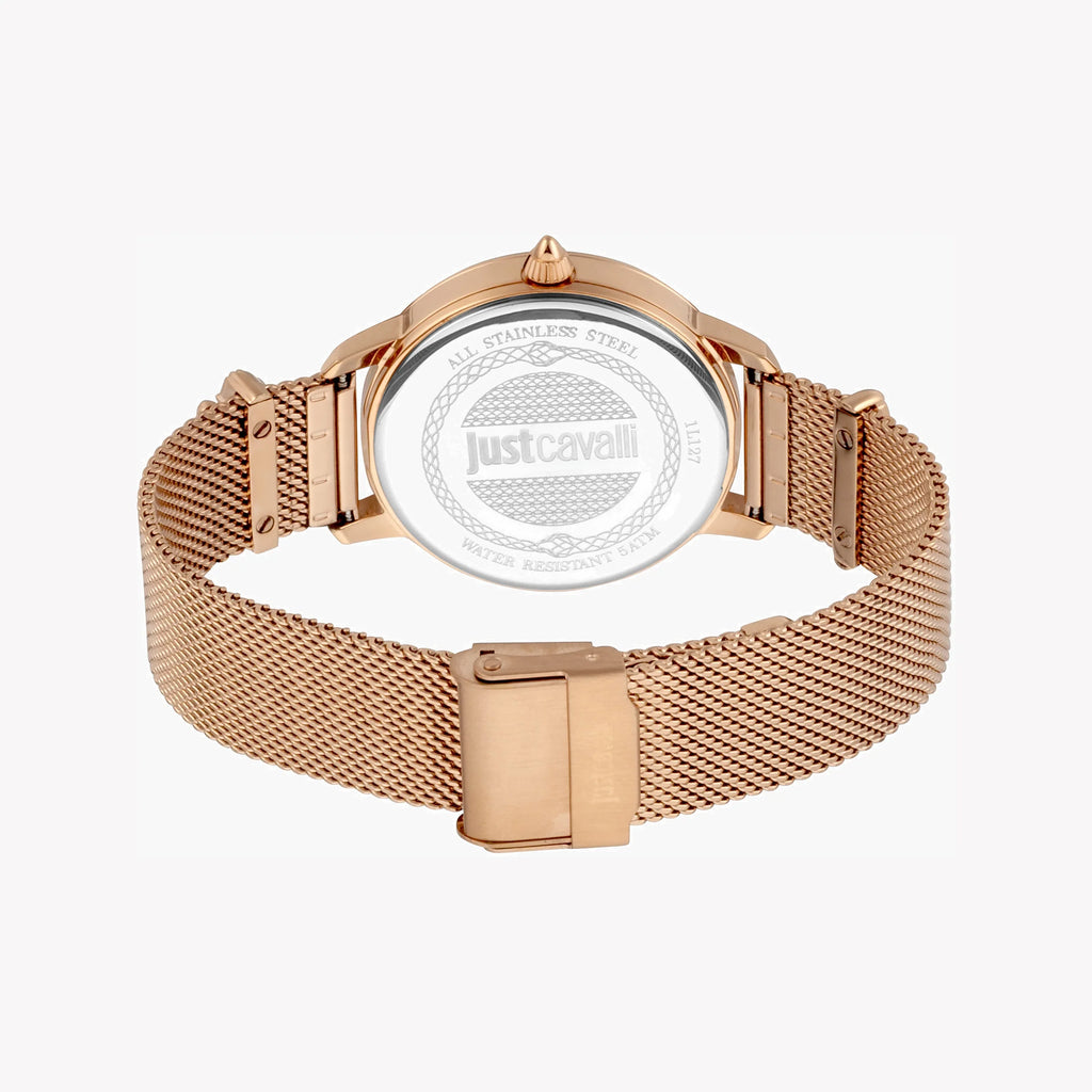 JUST CAVALLI Women's Watch with Rose Gold Stainless Steel Case and Rose Gold Stainless Steel Band