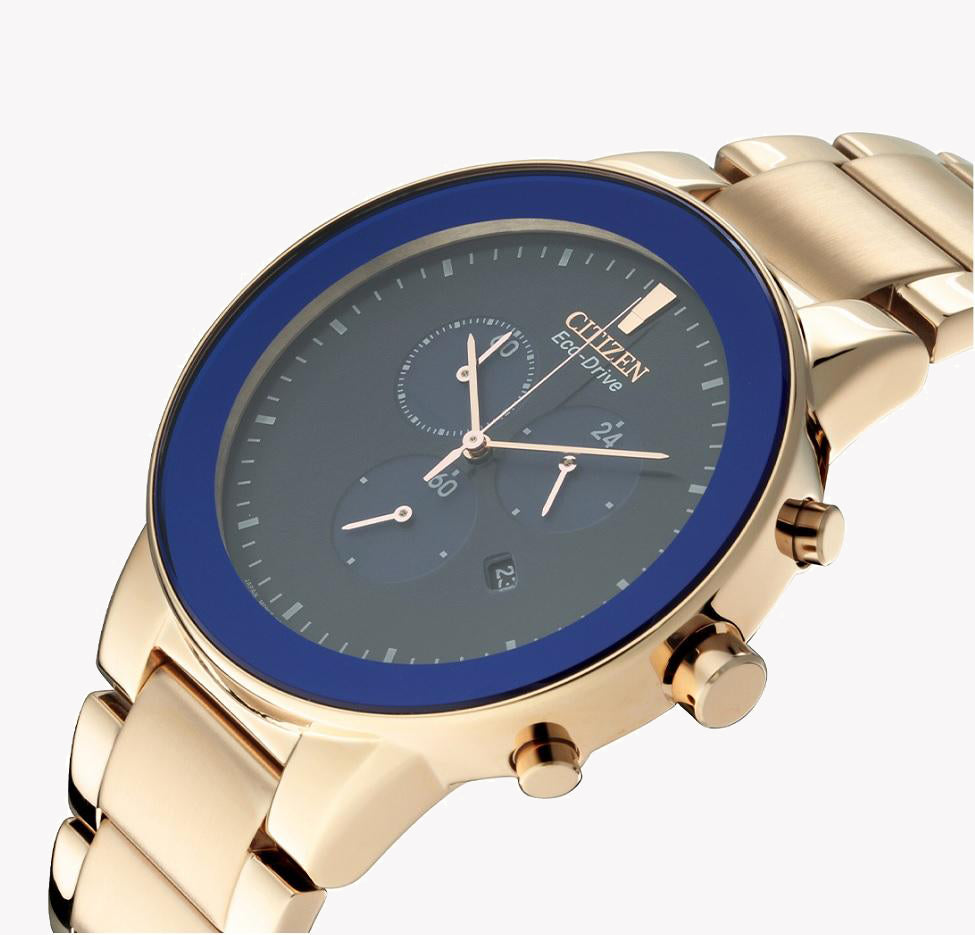 CITIZEN Eco-Drive AT2243-87L - DYNAMIC STYLE & PRECISION TIMEKEEPING Men's Watch with Gold Case & Blue Dial