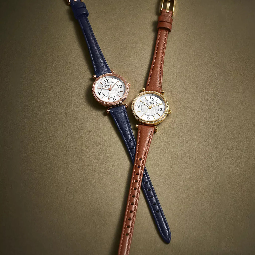 Carlie Three-Hand Medium Brown Leather Watch ES5297