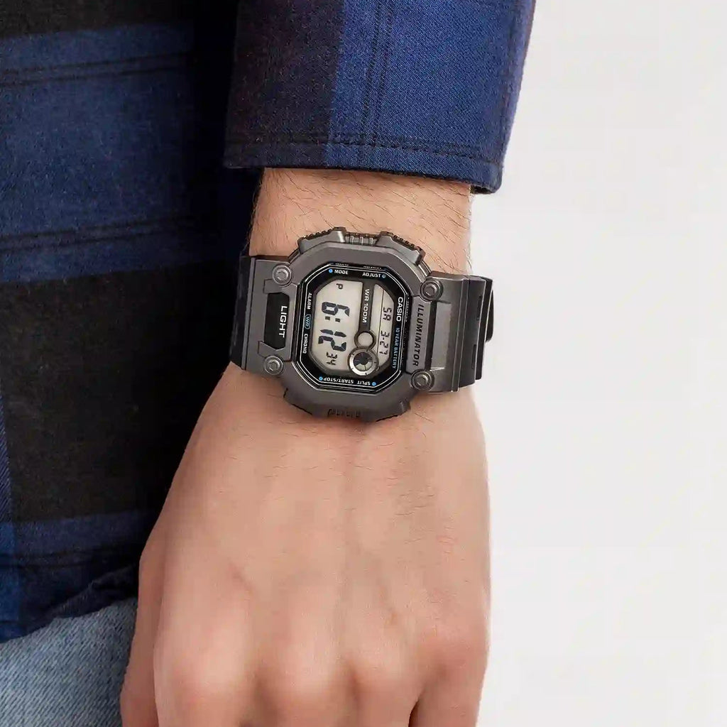 CASIO W-737H-1A2VDF SPORTY ADVENTURER - MEN'S RUGGED DIGITAL WATCH WITH GRAY CASE & BLACK BAND