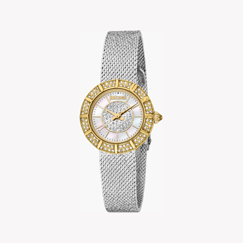 JUST CAVALLI Women's Watch with Silver & Gold Stainless Steel Case and Silver Stainless Steel Band