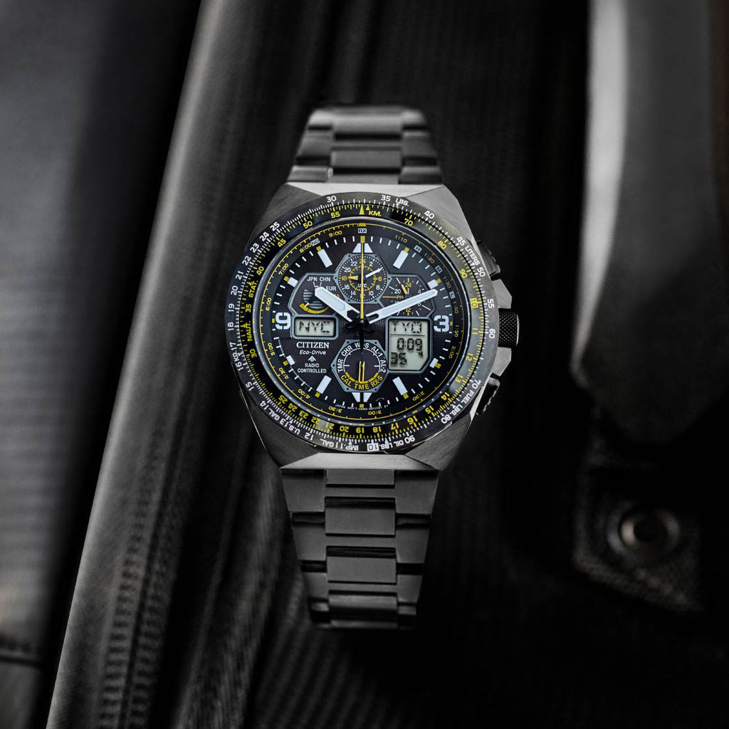 CITIZEN JY8127-59E MASTERFUL PRECISION - BLACK STAINLESS STEEL MEN'S WATCH with Chronograph & World Time