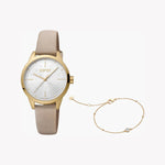 ESPRIT Women's Watch with Silver Stainless Steel Case and Beige Faux Leather Band
