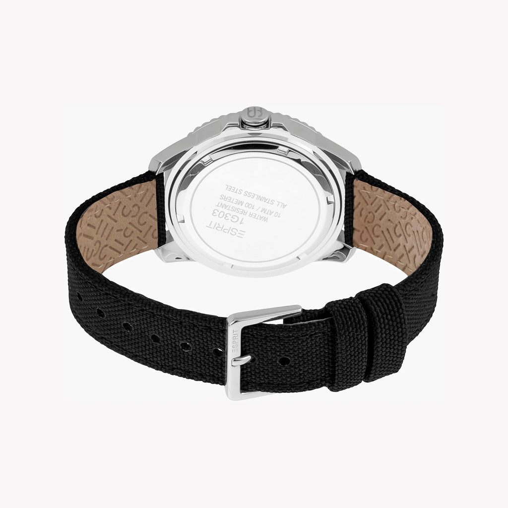 ESPRIT MEN'S STYLISH BLACK NYLON & SILVER DIAL WATCH - TIMELESS ELEGANCE