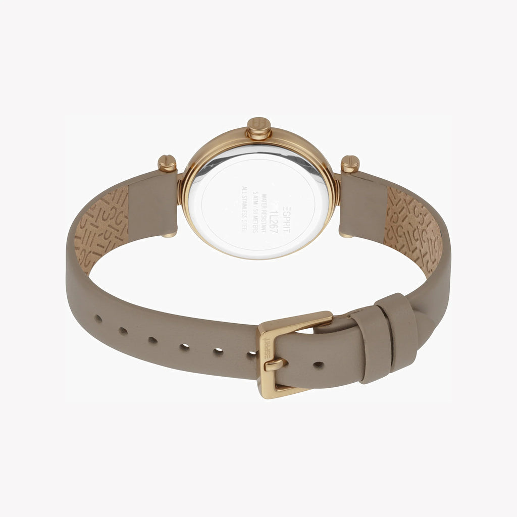 ESPRIT Women's Watch with Rose Gold Stainless Steel Case and Beige Leather Band