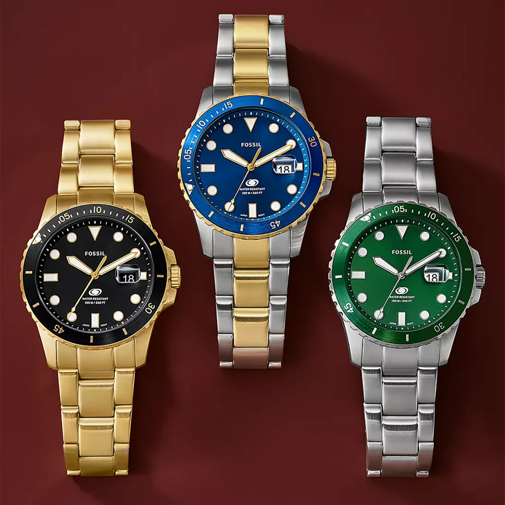 Fossil Blue Dive Three-Hand Date Gold-Tone Stainless Steel Watch FS6035