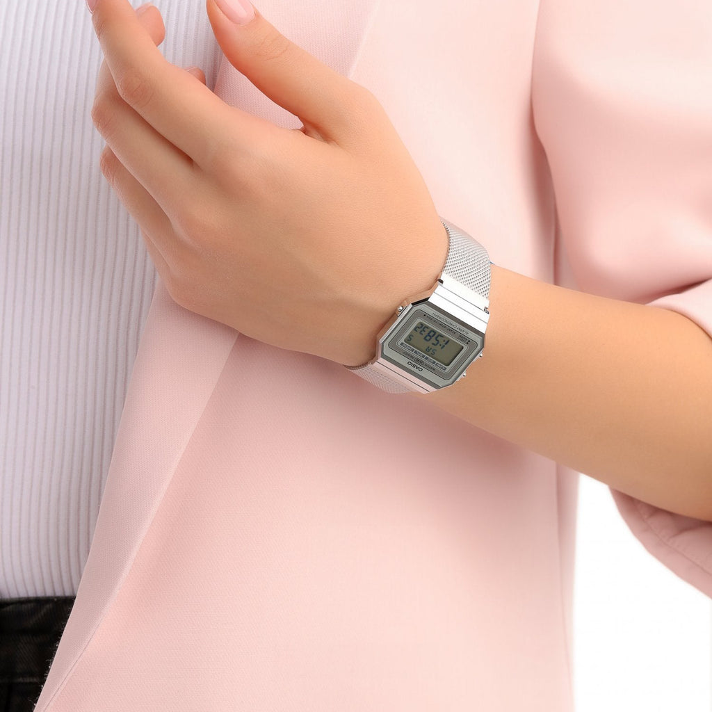 CASIO A700WM-7ADF ELEGANT TIMEKEEPER - MODERN SILVER STYLE Unisex Watch with sleek resin case and versatile features