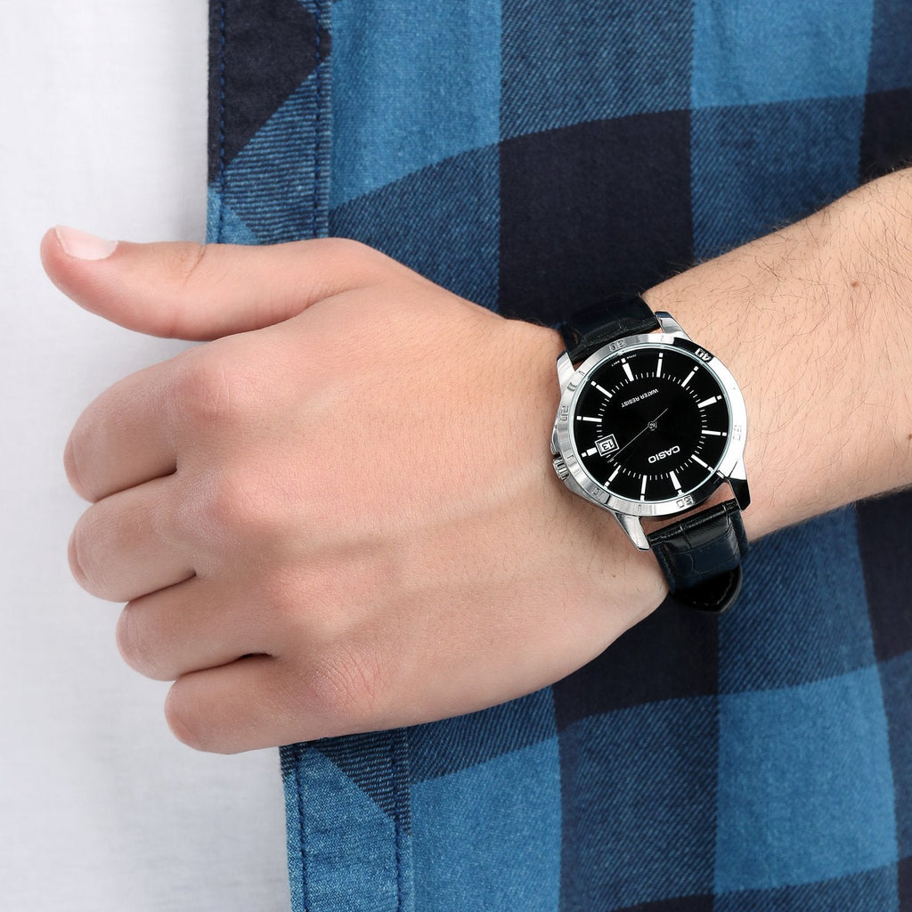 CASIO MTP-V004L-1AUDF - ELEGANT TIMEKEEPER - CLASSIC BLACK DIAL & LEATHER BAND Men's Watch