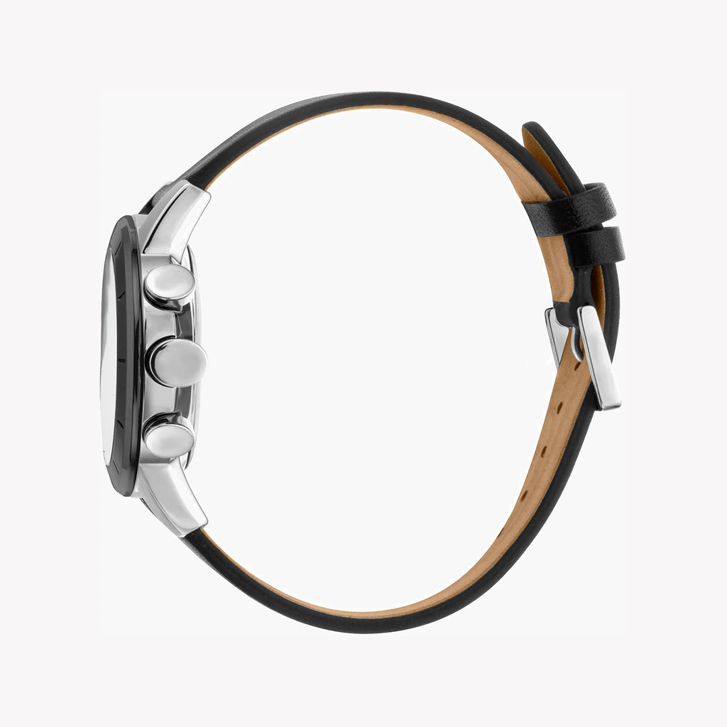 ESPRIT MENS WATCH - TIMELESS STYLE WITH BLACK LEATHER BAND & SILVER DIAL