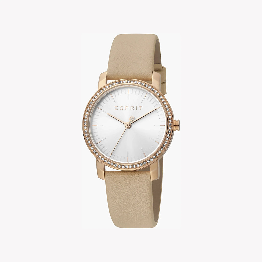 ESPRIT Women's Watch with Rose Gold Stainless Steel Case and Beige Leather Band