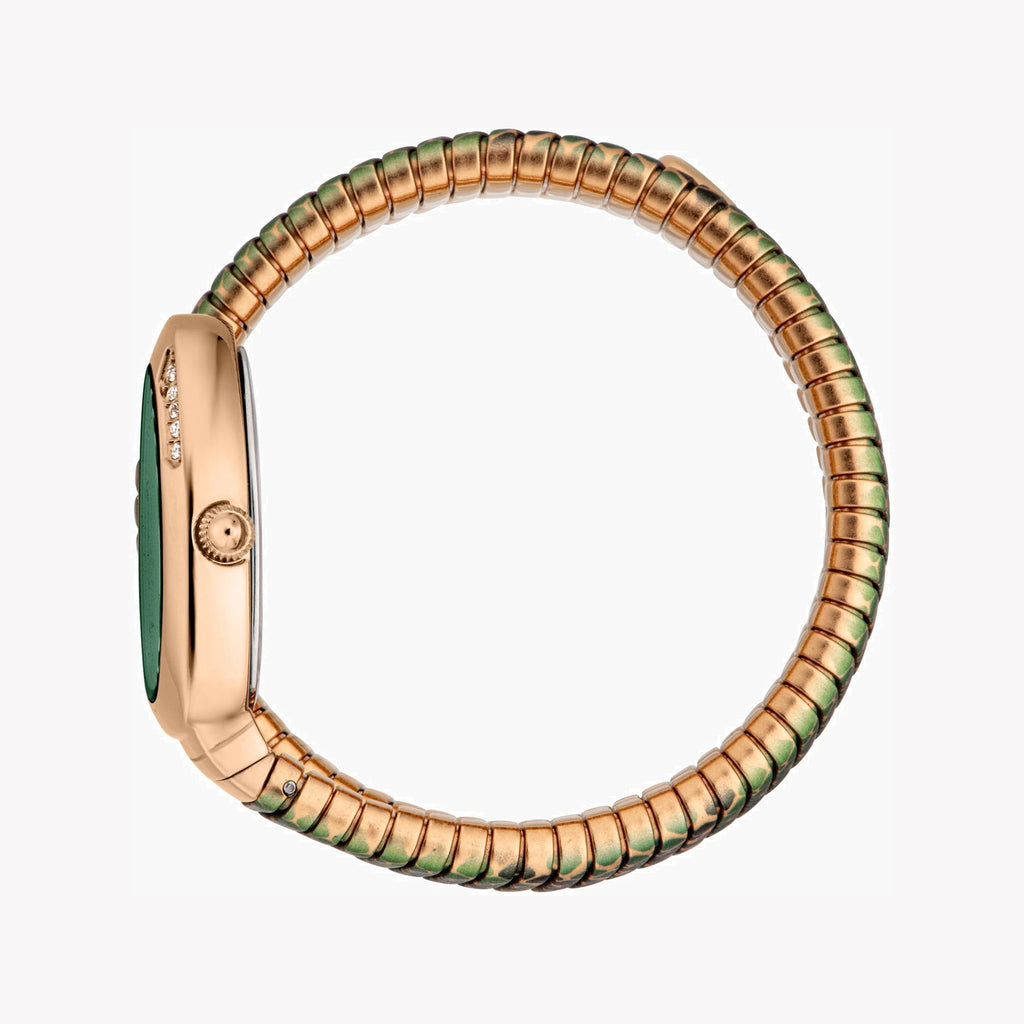 JUST CAVALLI Women's Watch with Rose Gold Stainless Steel Case and Green & Rose Gold & Black Stainless Steel Band