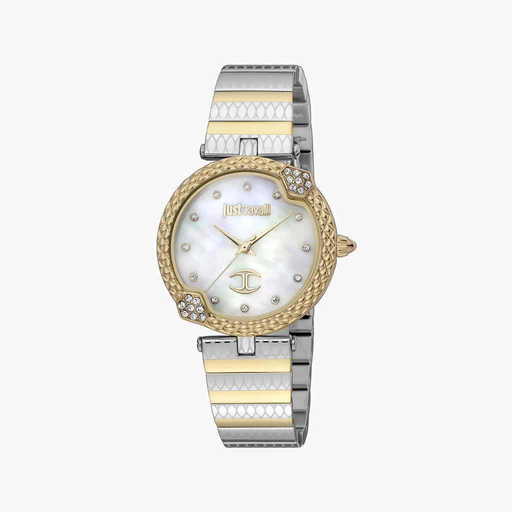 JUST CAVALLI Women's Watch with Gold Stainless Steel Case and Silver & Gold Stainless Steel Band