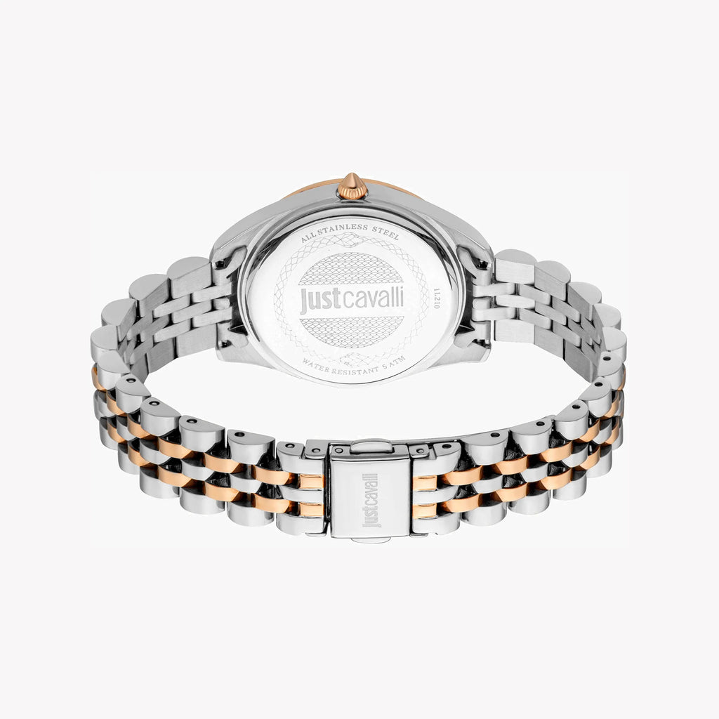 JUST CAVALLI Women's Watch with Silver & Rose Gold Stainless Steel Case and Silver & Rose Gold Stainless Steel Band