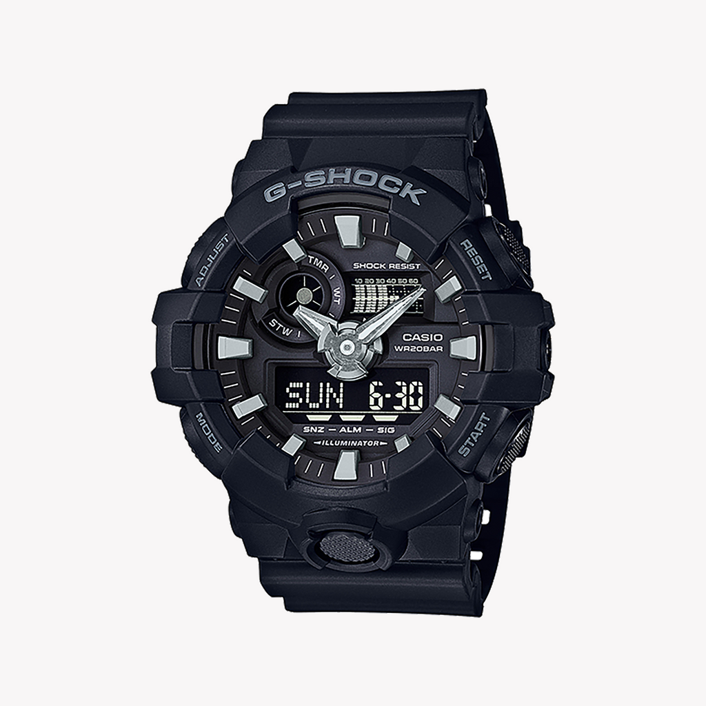 CASIO G-SHOCK GA-700-1B - BOLD BLACK ADVENTURER MEN'S WATCH with LED Light & 200m Water Resistance