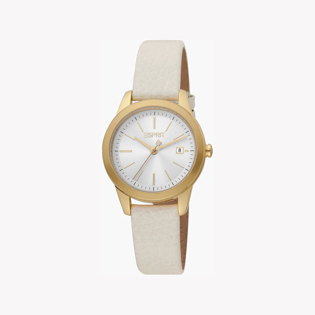 ESPRIT Women's Watch with Silver Stainless Steel Case and Beige Leather Band