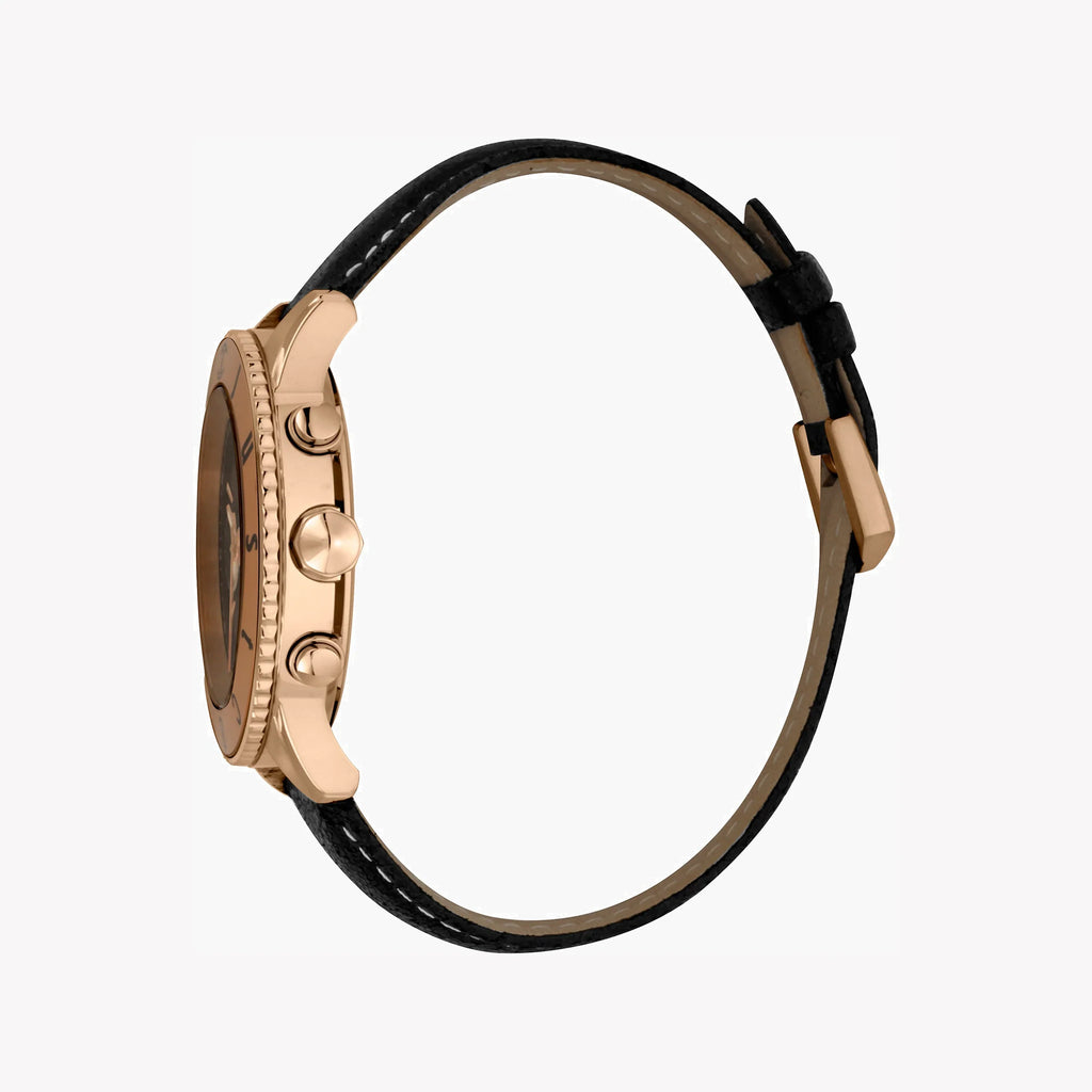 JUST CAVALLI BLACK ROSE GOLD MASTERPIECE - ELEGANT MEN'S WATCH WITH LEATHER BAND
