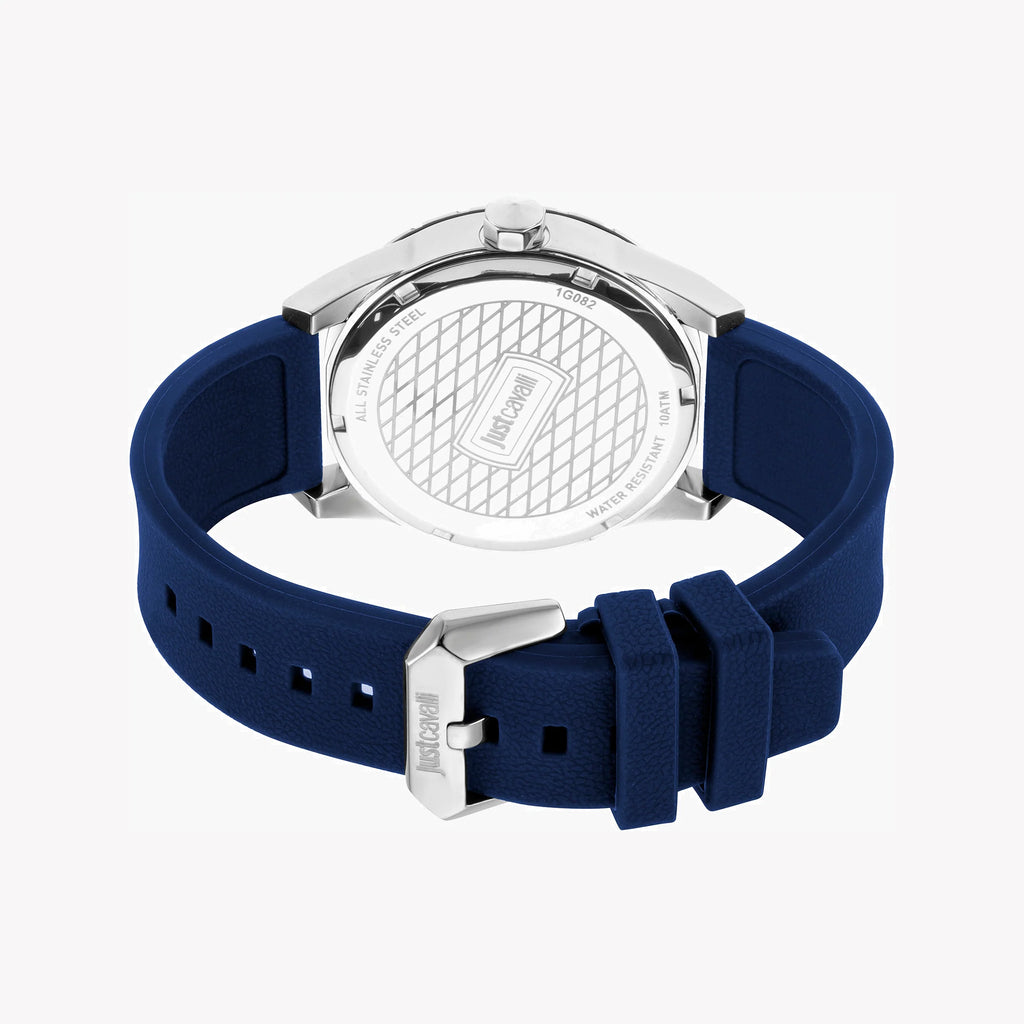 JUST CAVALLI JC1G082P0035 ELEGANT BLUE DIAL MEN'S WATCH WITH SILICONE BAND - SOPHISTICATED TIMEPIECE