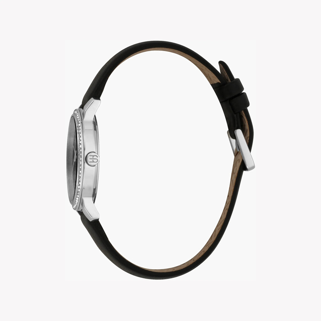 ESPRIT Women's Watch with Silver Stainless Steel Case and Black Leather Band